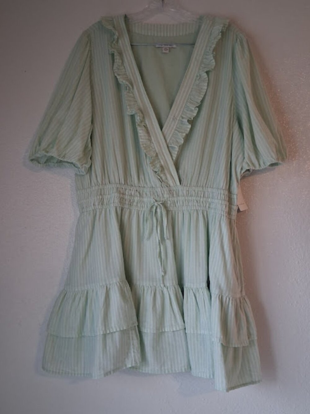 Free Assembly women's size XL (16-18) mint green tiered ruffle mini dress
